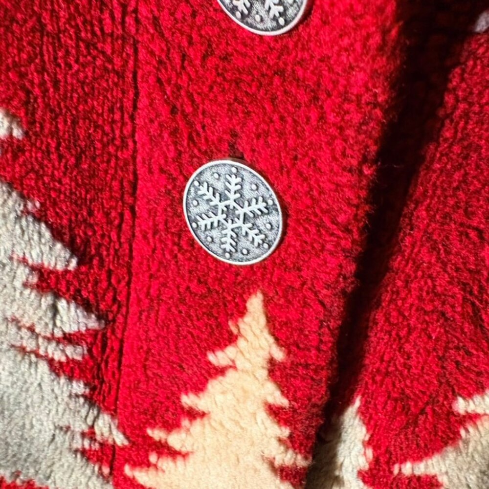 Vintage County Clothing Co Moose Fleece Jacket Red Winter Scene Women M - Picture 6 of 6